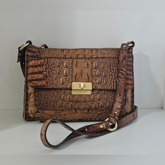Brahmin Brown /Tan Crocodile Leather Crossbody bag - Picture 1 of 11